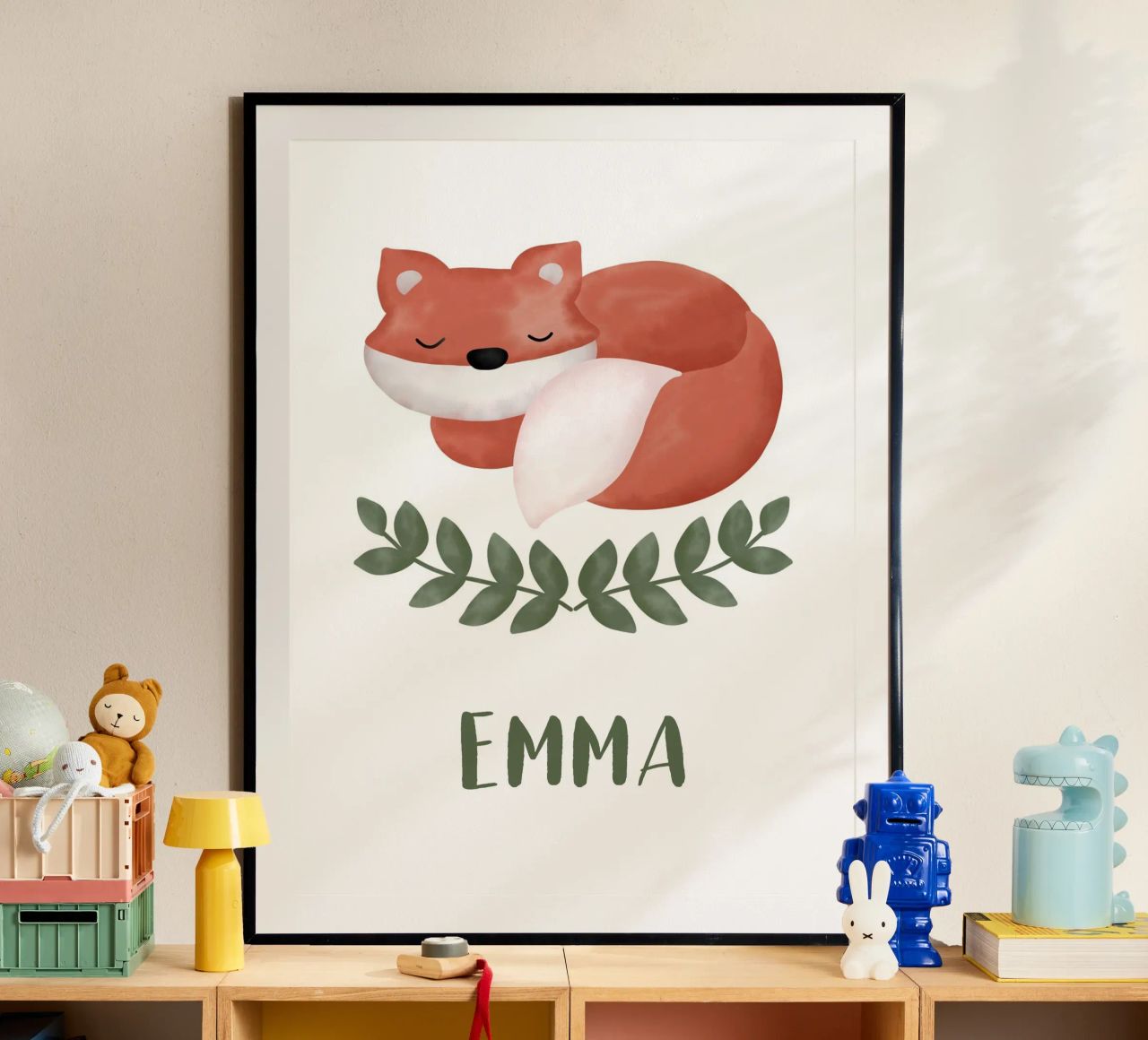 Schlafender Fuchs mit Name Poster von BAINAI KIDS