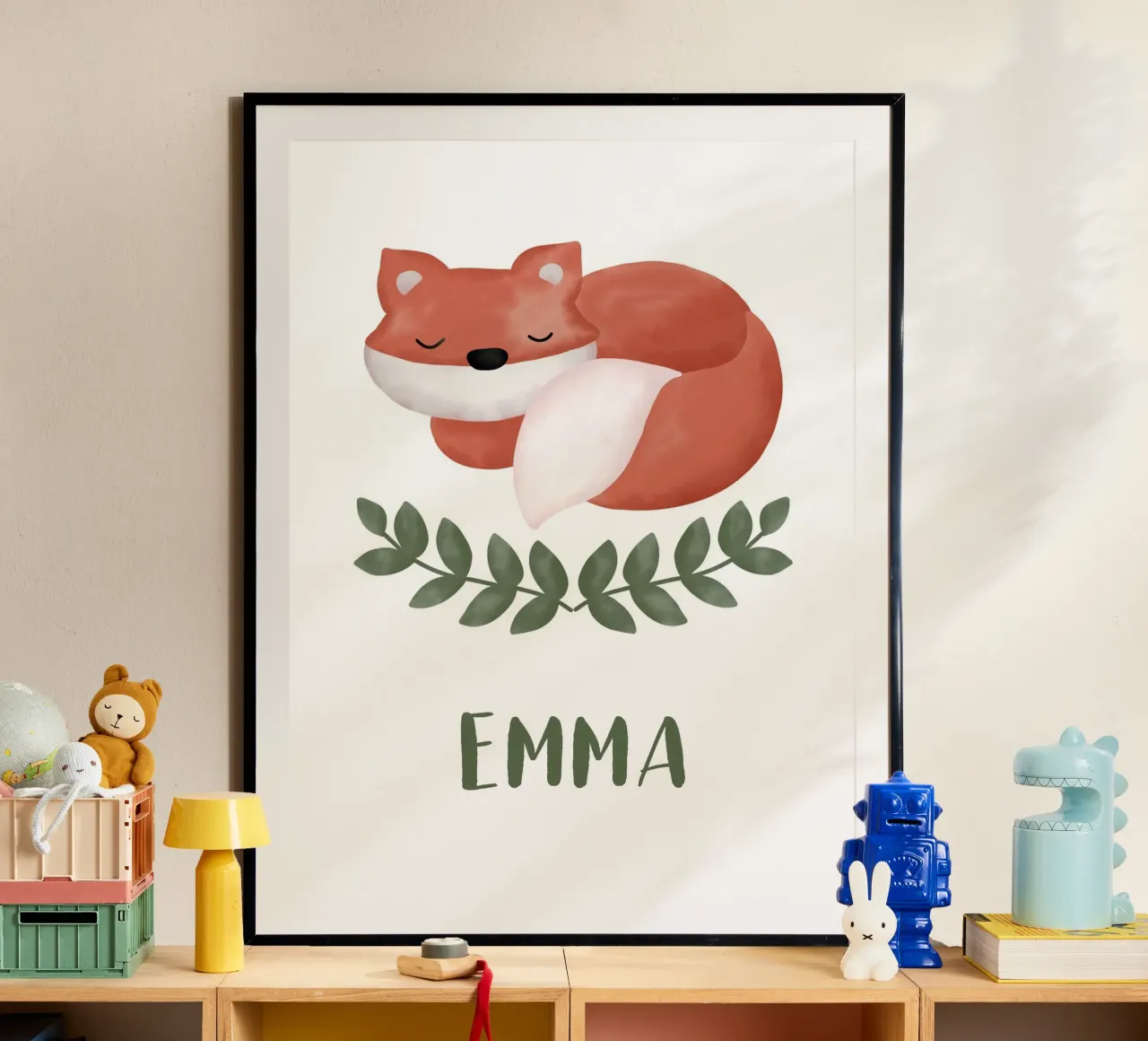 Schlafender Fuchs mit Name carta hahnemühle da BAINAI KIDS