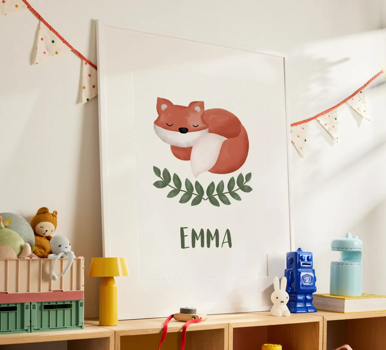 Schlafender Fuchs mit Name carta hahnemühle da BAINAI KIDS