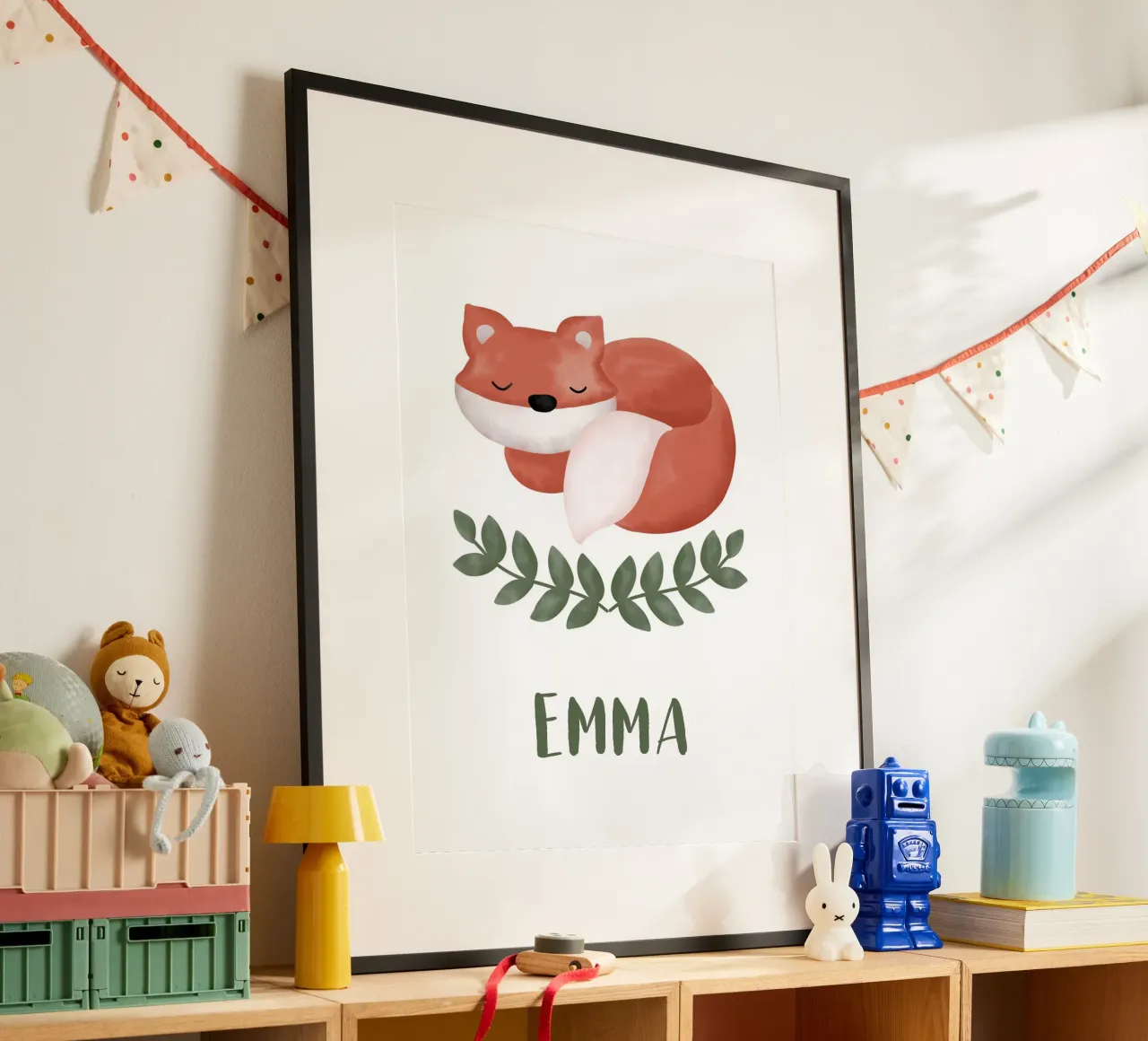 Schlafender Fuchs mit Name carta hahnemühle da BAINAI KIDS