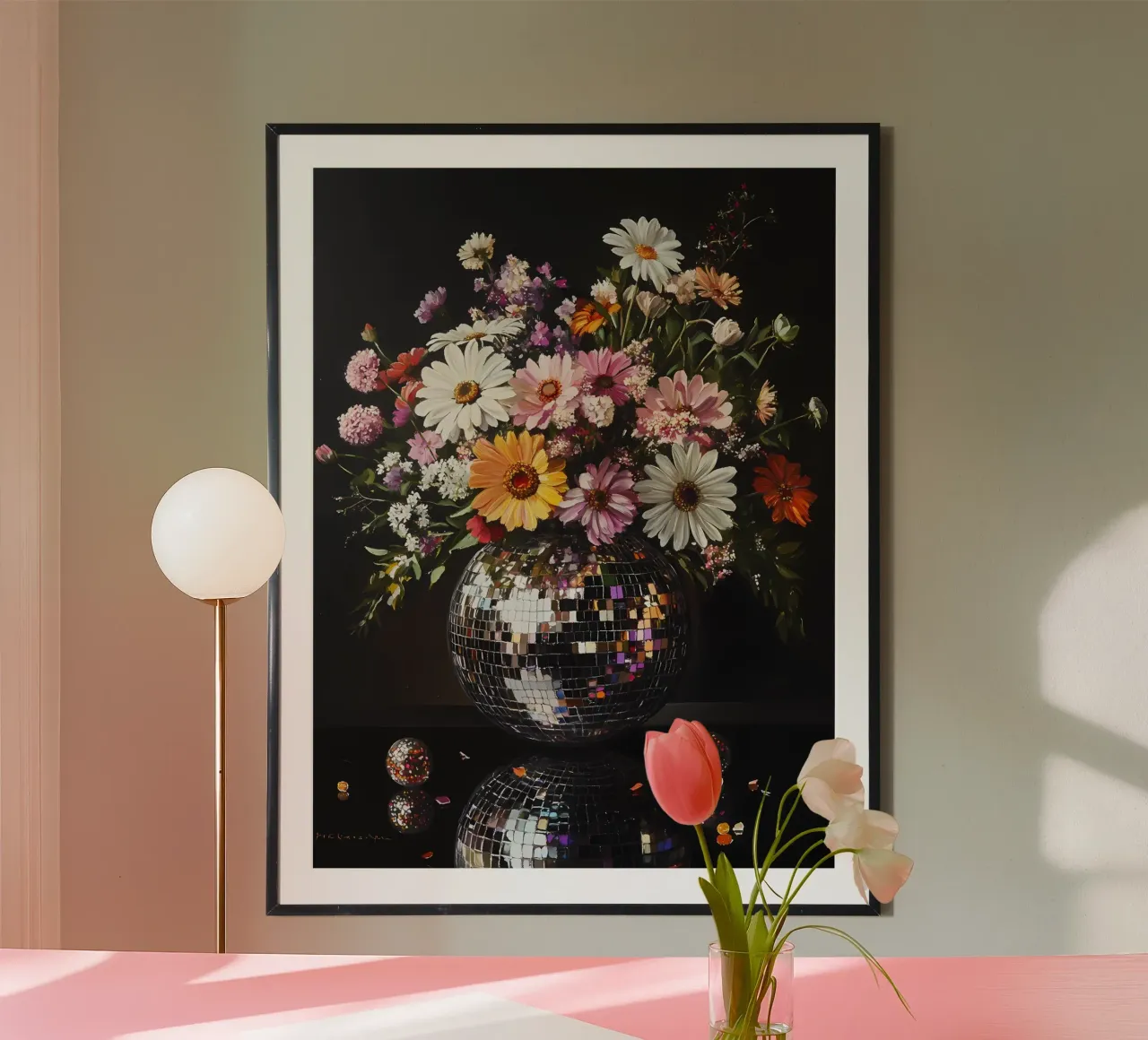 Palla da discoteca con fiori carta hahnemühle da IamHomeStudio