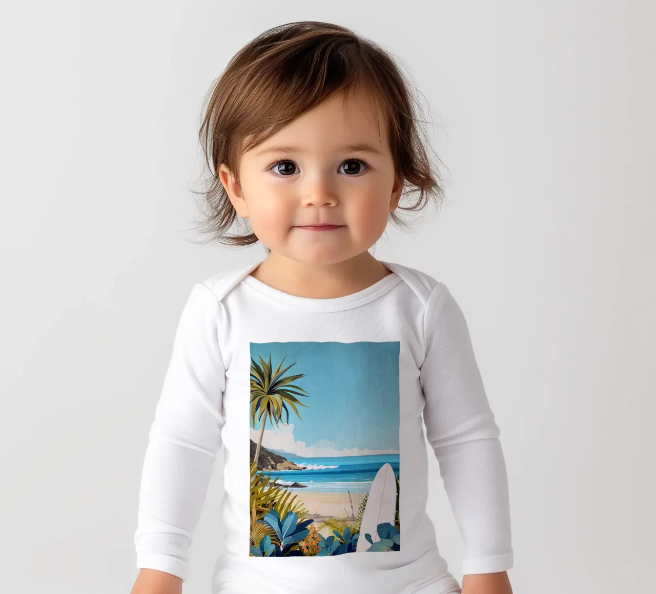 Tempo di surf sull'isola tropicale body neonato maniche lunghe da Justyna Jaszke JBJart
