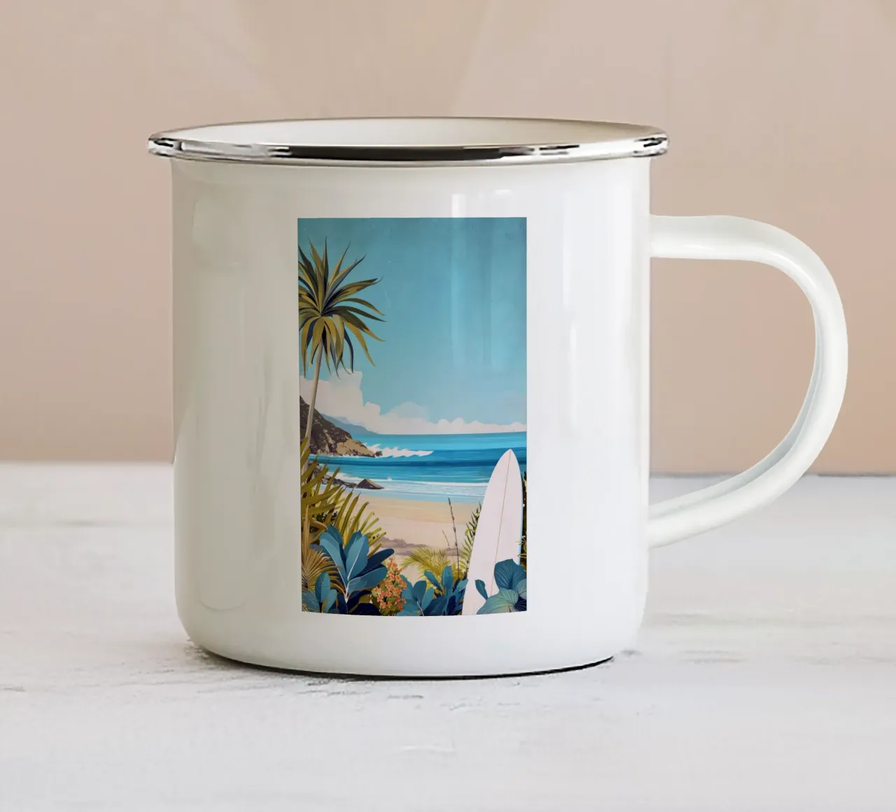 Tempo di surf sull'isola tropicale tazza in smalto da Justyna Jaszke JBJart