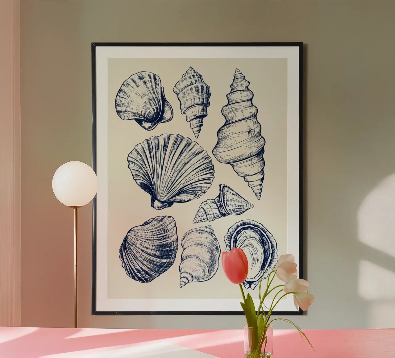 Conchiglie di mare poster con telaio in alluminio da IamHomeStudio