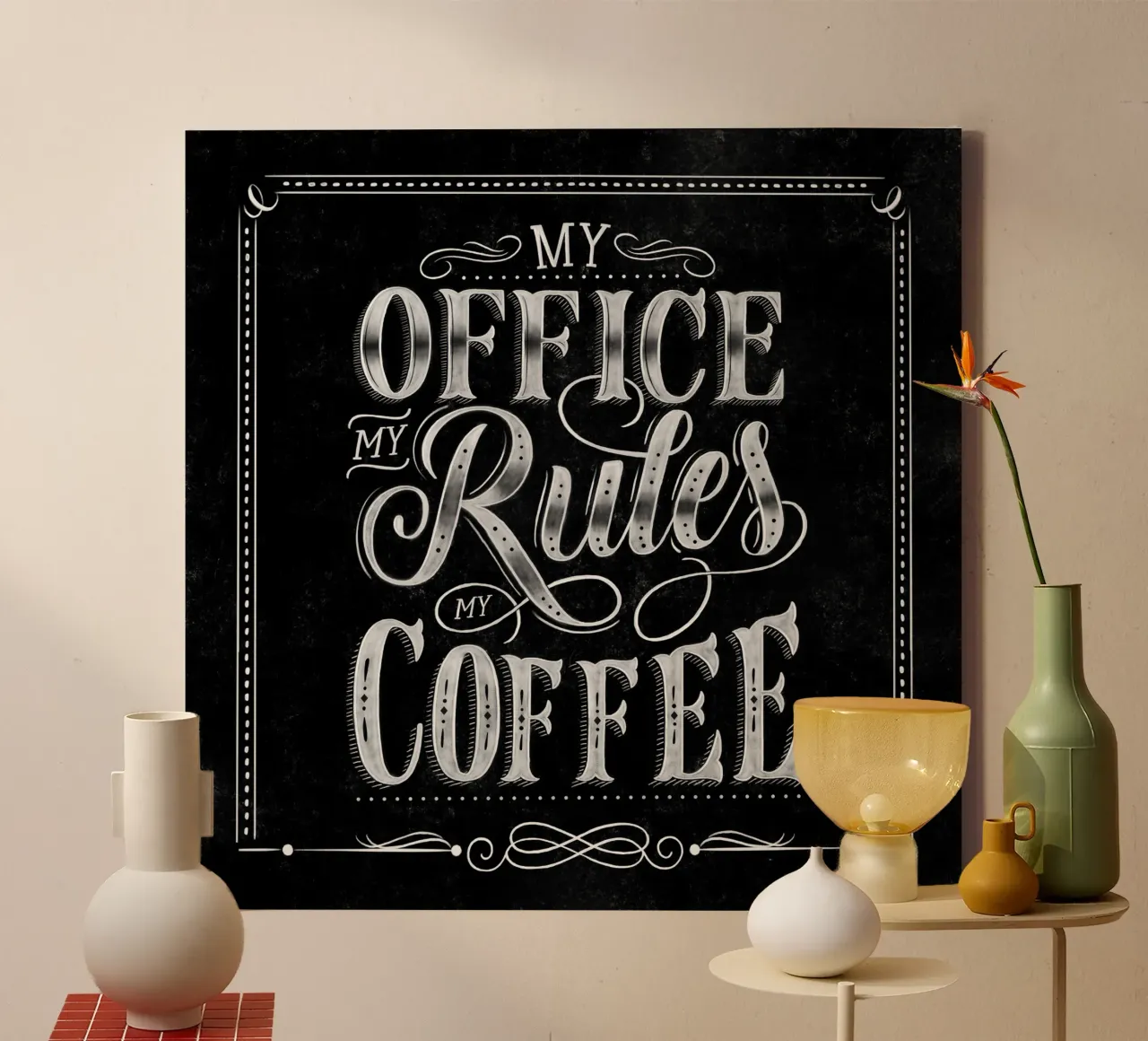 Il mio ufficio. Le mie regole. Il mio caffè. Citazione sul caffè. Segno di gesso tela con Cornice a cassetta da CalliLetters