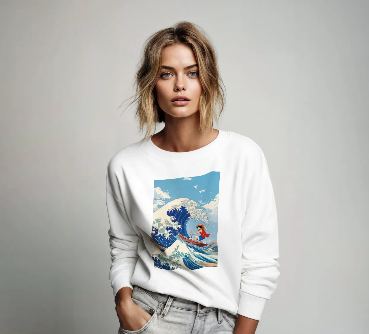 Luffy From One Piece surfing on The Great Wave off Kanagawa felpa da CreativeStudio