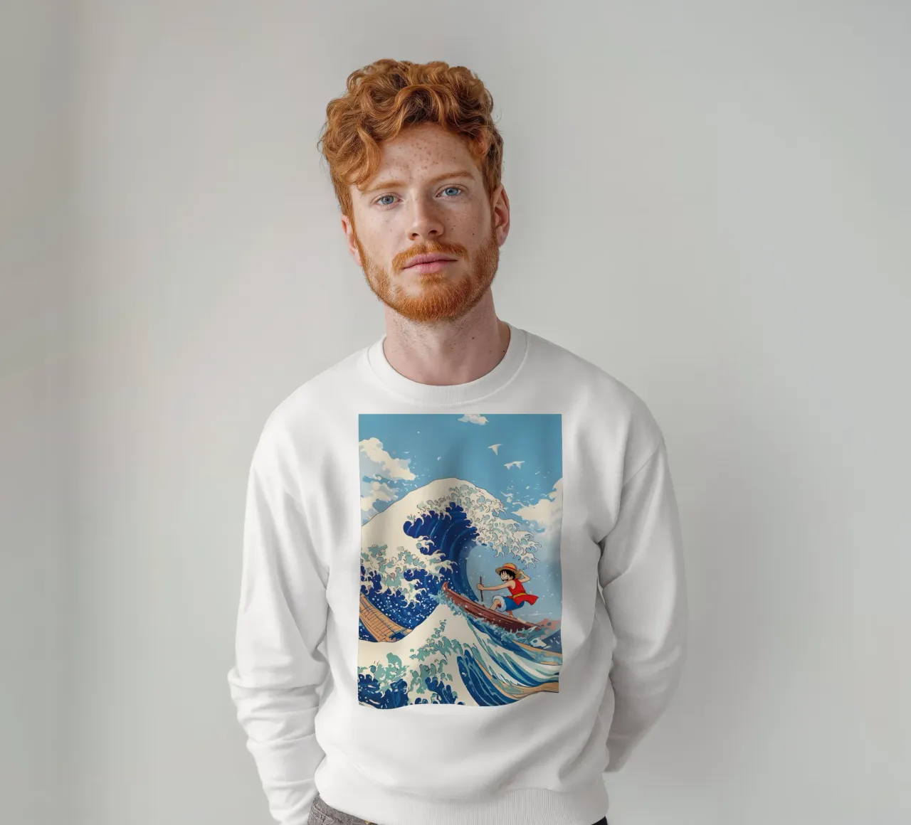 Luffy From One Piece surfing on The Great Wave off Kanagawa felpa da CreativeStudio