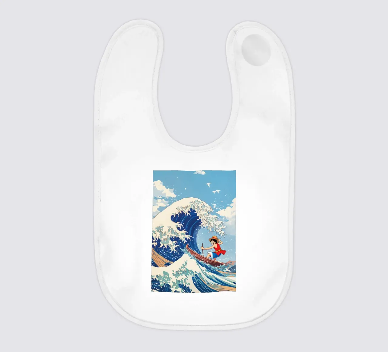 Luffy From One Piece surfing on The Great Wave off Kanagawa bavaglino da CreativeStudio