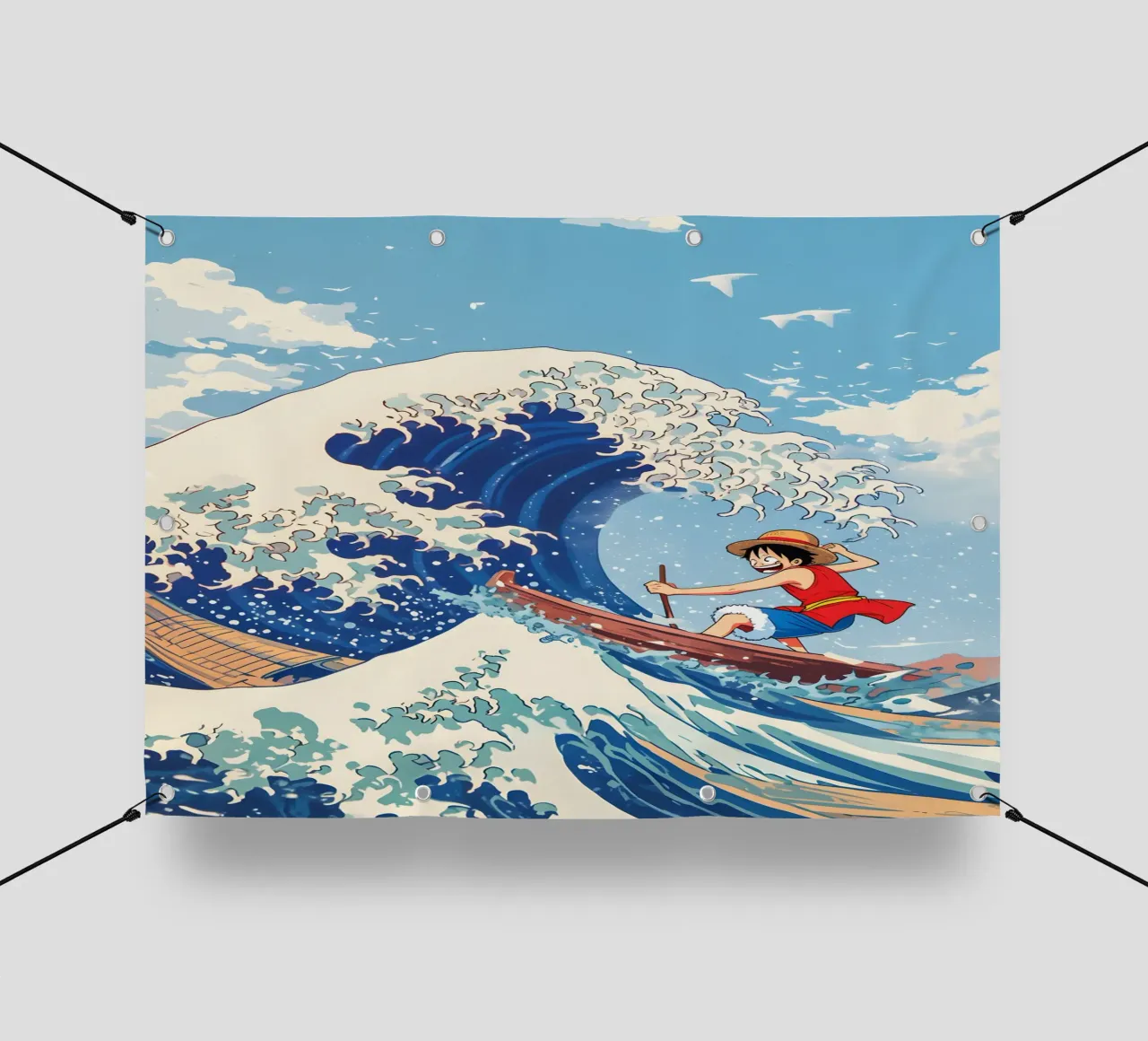 Luffy From One Piece surfing on The Great Wave off Kanagawa telo in pvc da CreativeStudio
