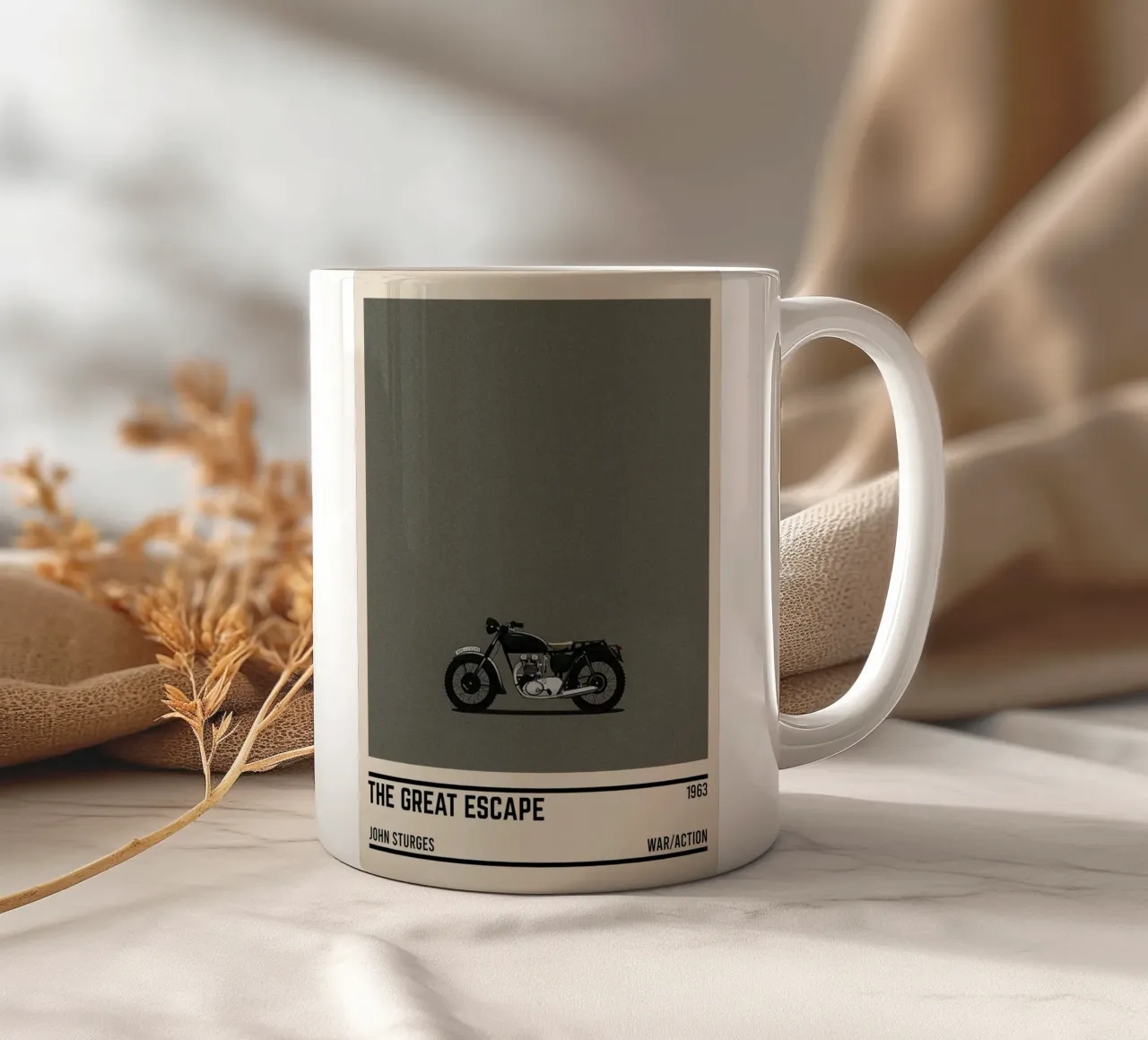 The Great Escape motorcycle ceramic mug by TheArtstudio