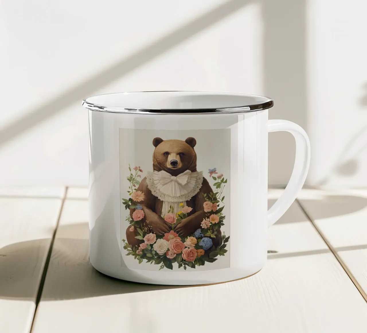 Orso vintage con fiori tazza in smalto da IamHomeStudio