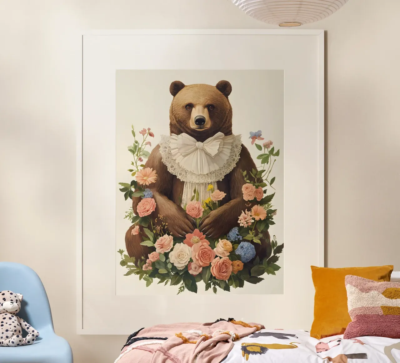 Orso vintage con fiori poster con telaio in alluminio da IamHomeStudio