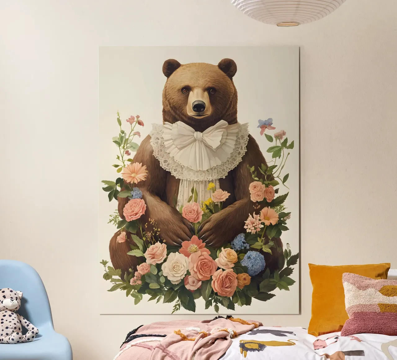 Orso vintage con fiori poster con telaio in alluminio da IamHomeStudio