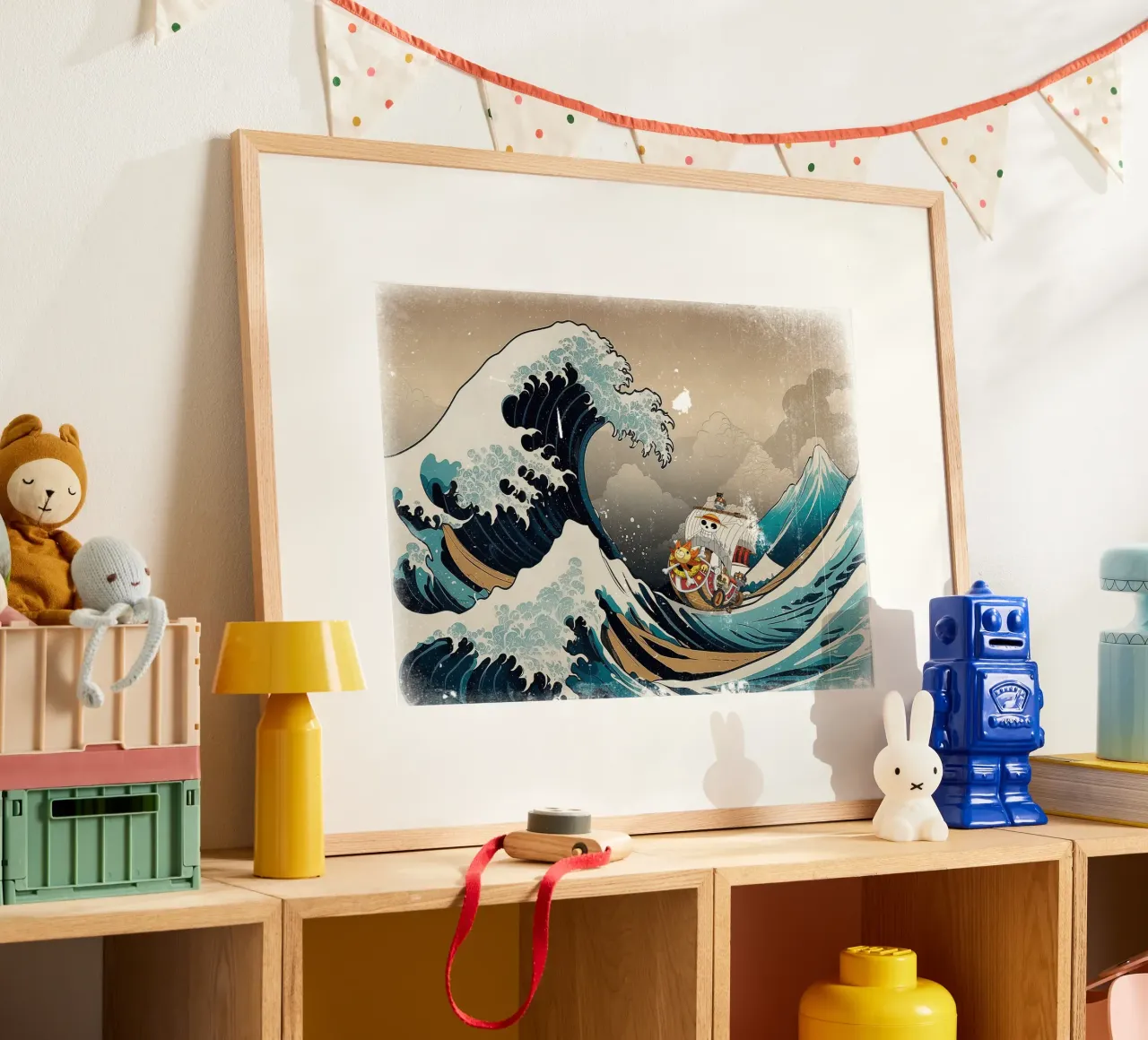 One piece Japan Wave poster con telaio in legno da CreativeStudio