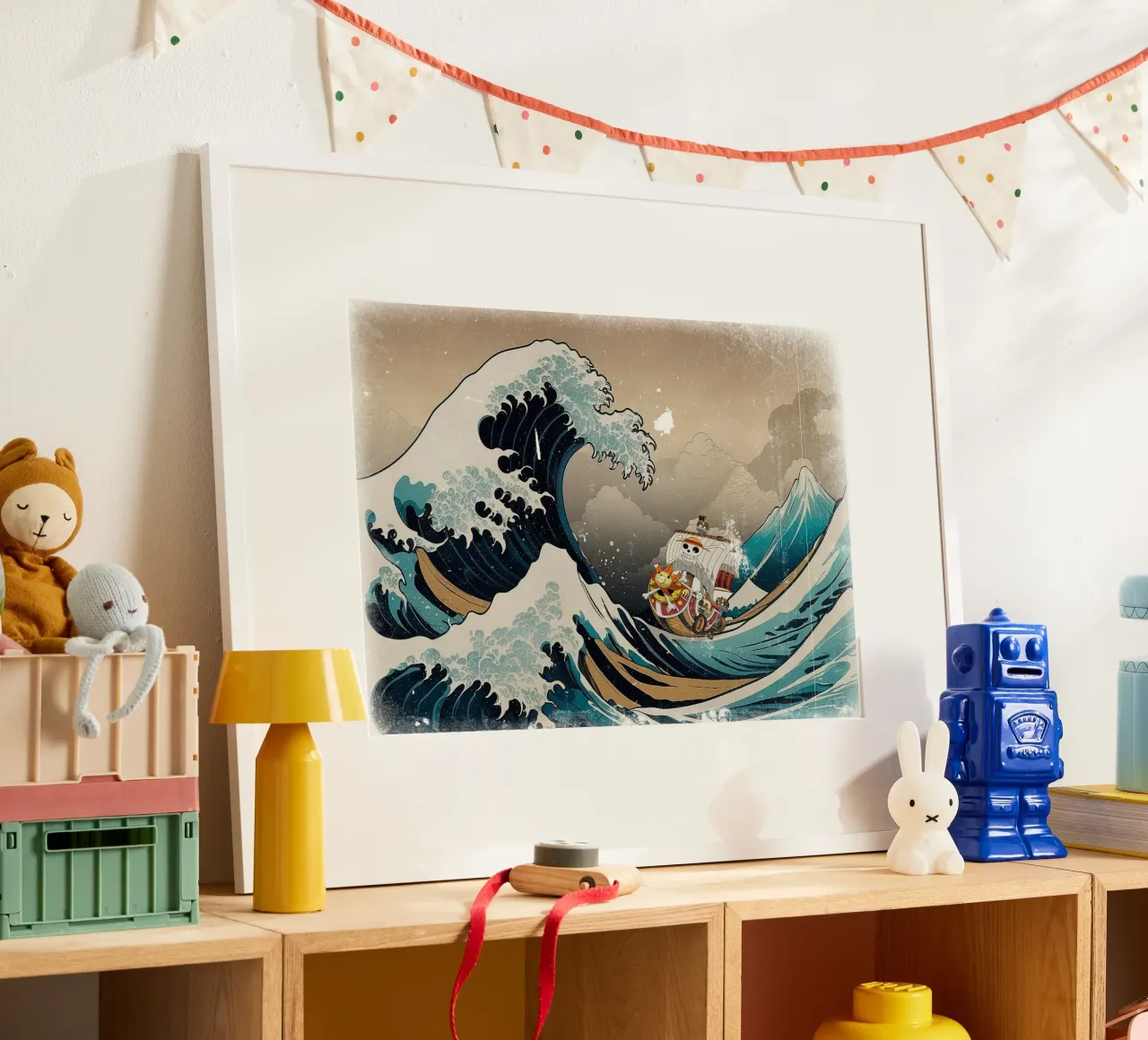 One piece Japan Wave poster con telaio in legno da CreativeStudio
