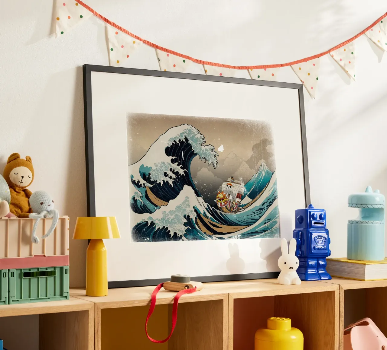 One piece Japan Wave poster con telaio in legno da CreativeStudio