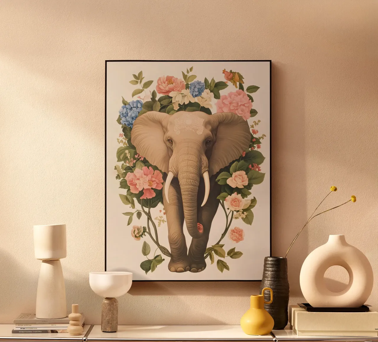 Elephant with Flowers acrylic glass by IamHomeStudio