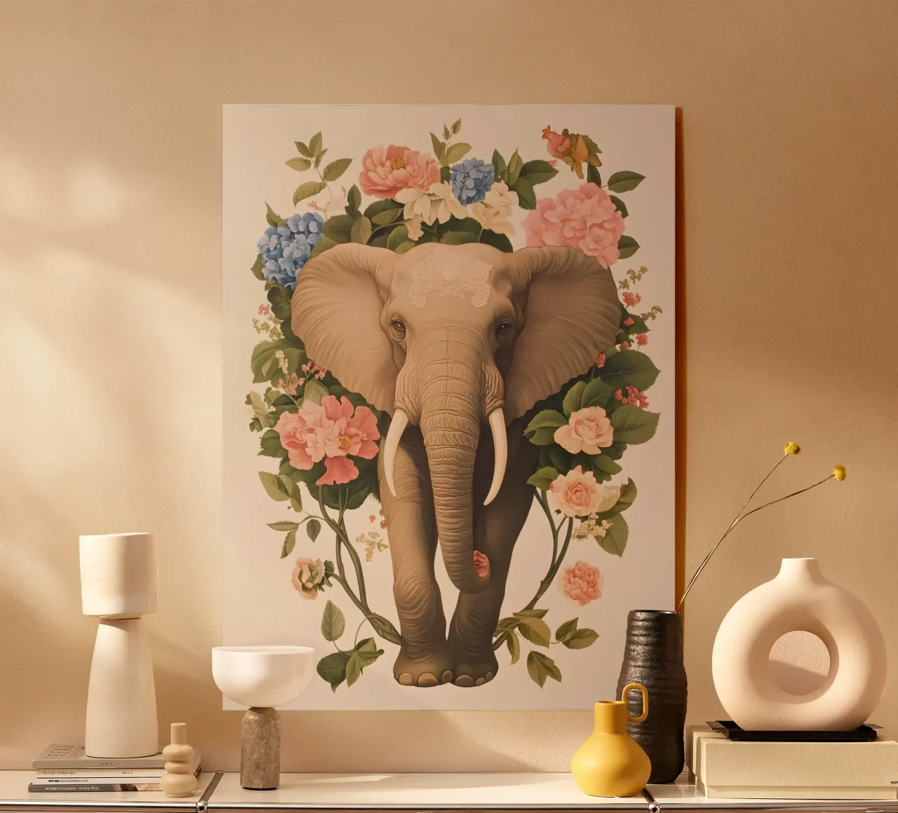 Elephant with Flowers acrylic glass by IamHomeStudio