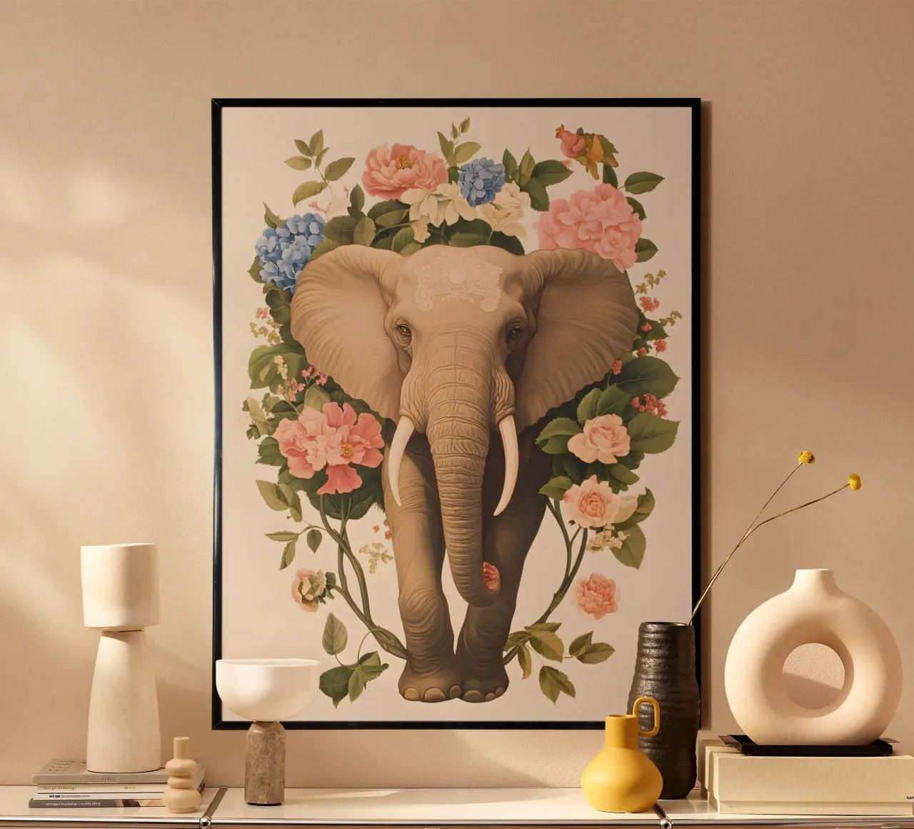 Elefante con fiori carta hahnemühle da IamHomeStudio