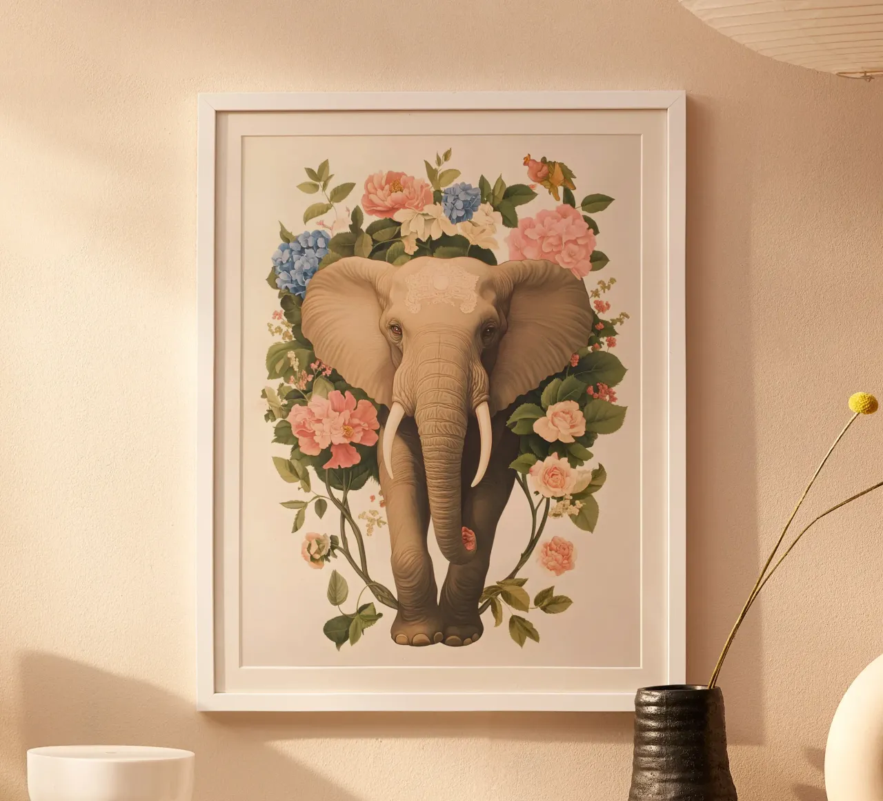 Elefante con fiori carta hahnemühle da IamHomeStudio
