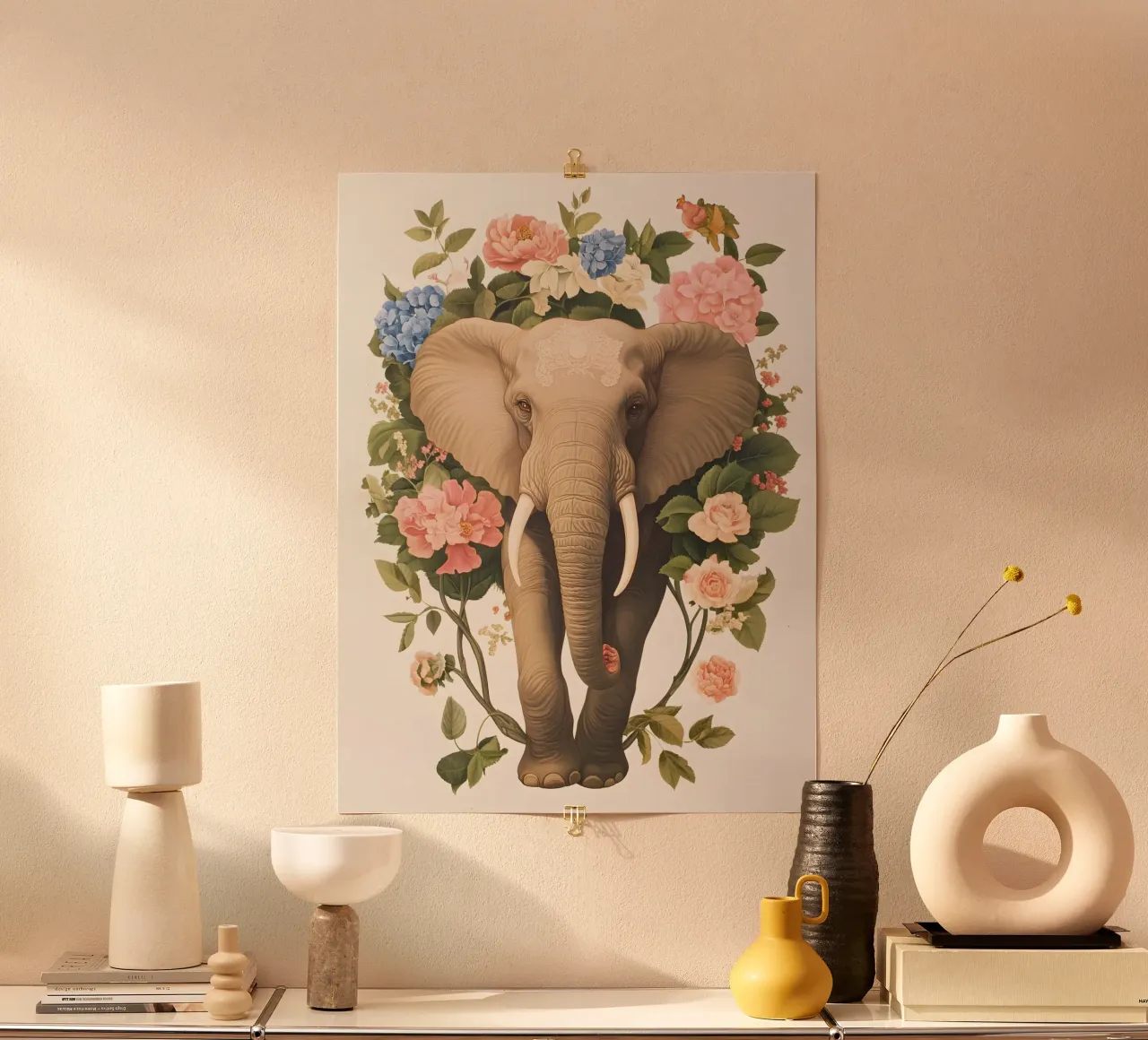 Elefante con fiori carta hahnemühle da IamHomeStudio