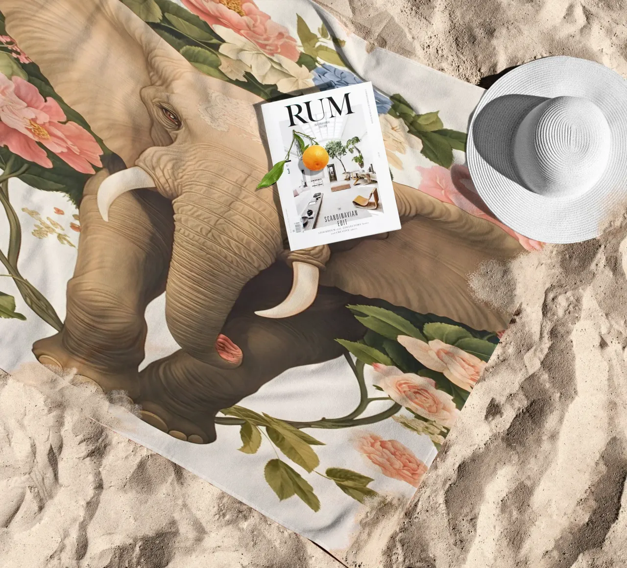 Elefante con fiori telo mare da IamHomeStudio
