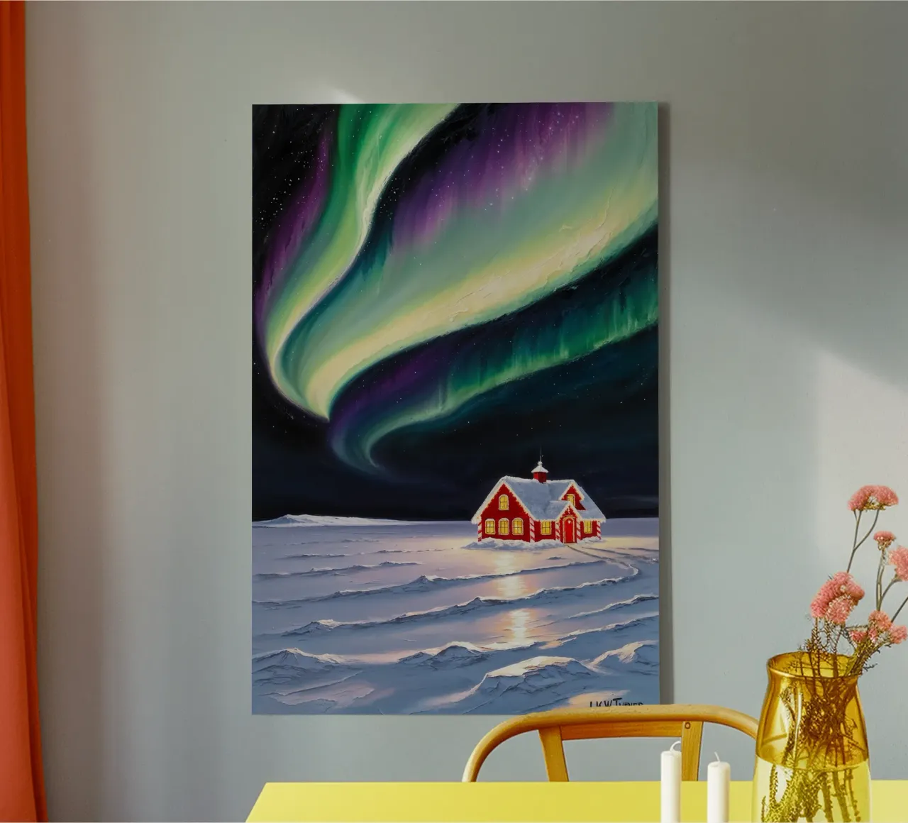Kerstmannenhuis onder noorderlicht - Magisch winters tafereel canvas met Baklijst van AlbertKlee