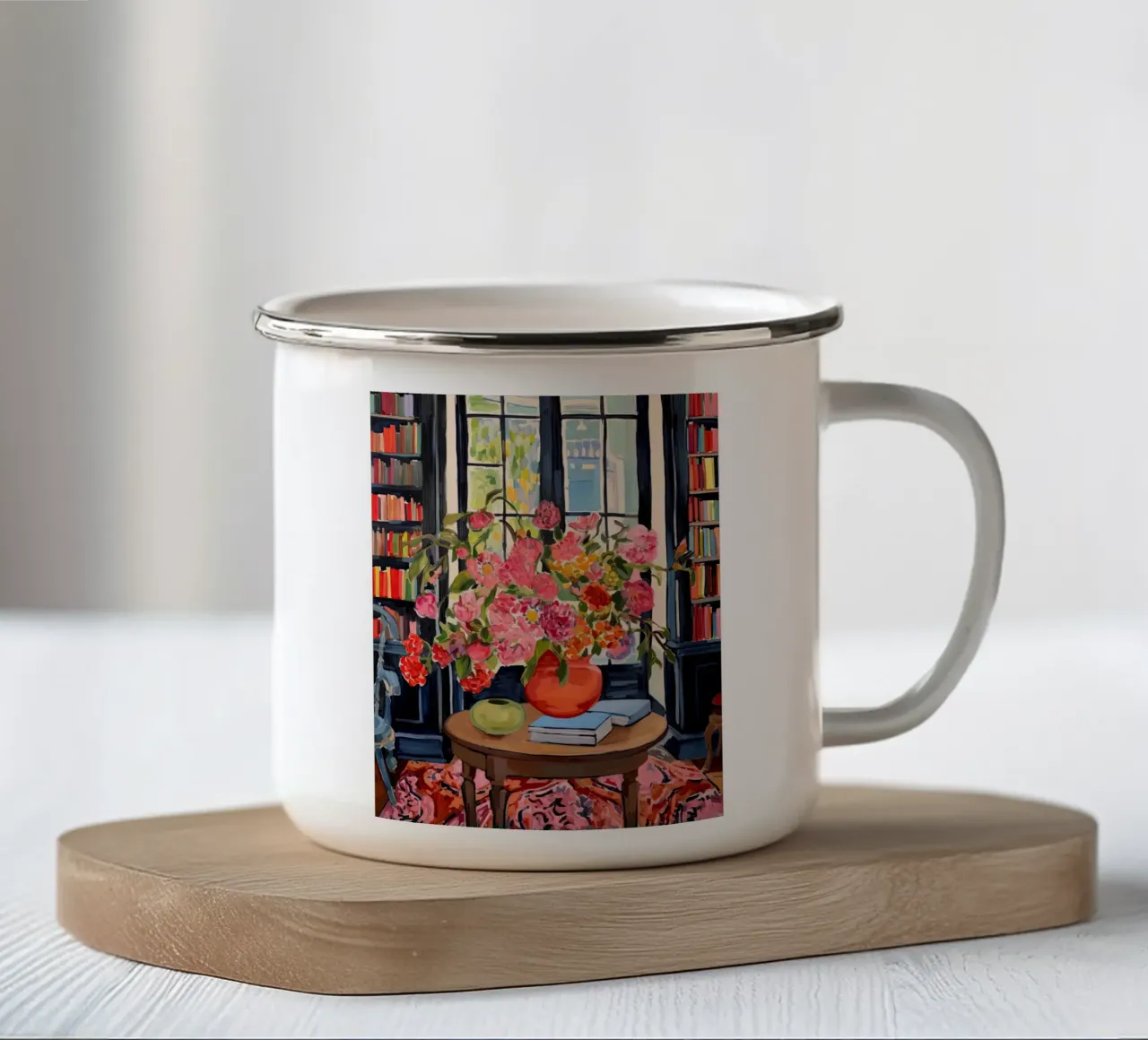 Biblioteca in piena fioritura tazza in smalto da DaarbyN