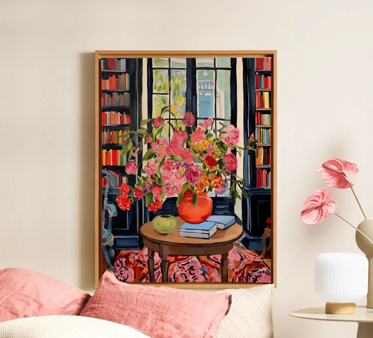 Library In Full Bloom canvas with Floater frame by DaarbyN
