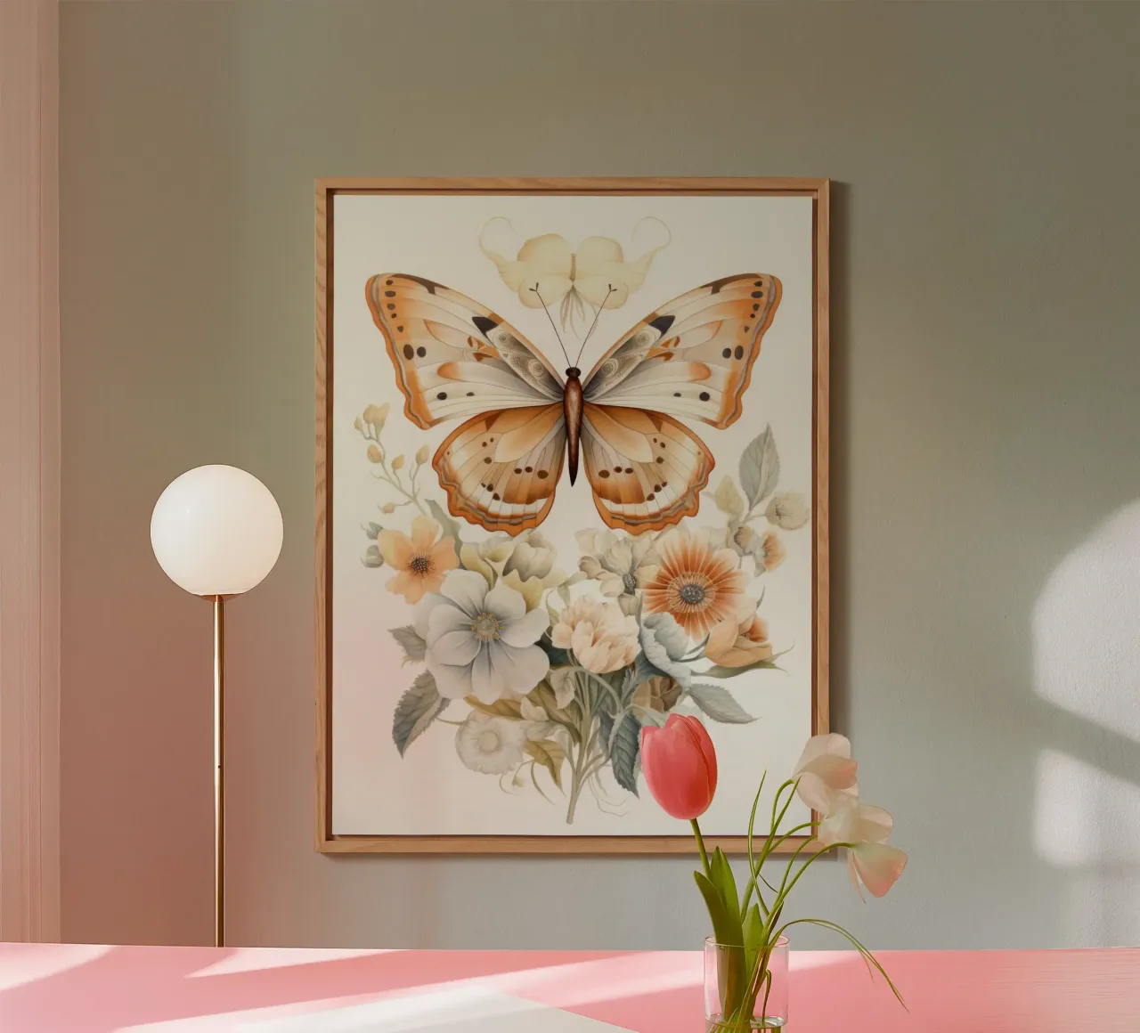Butterfly with flowers alu-dibond by IamHomeStudio