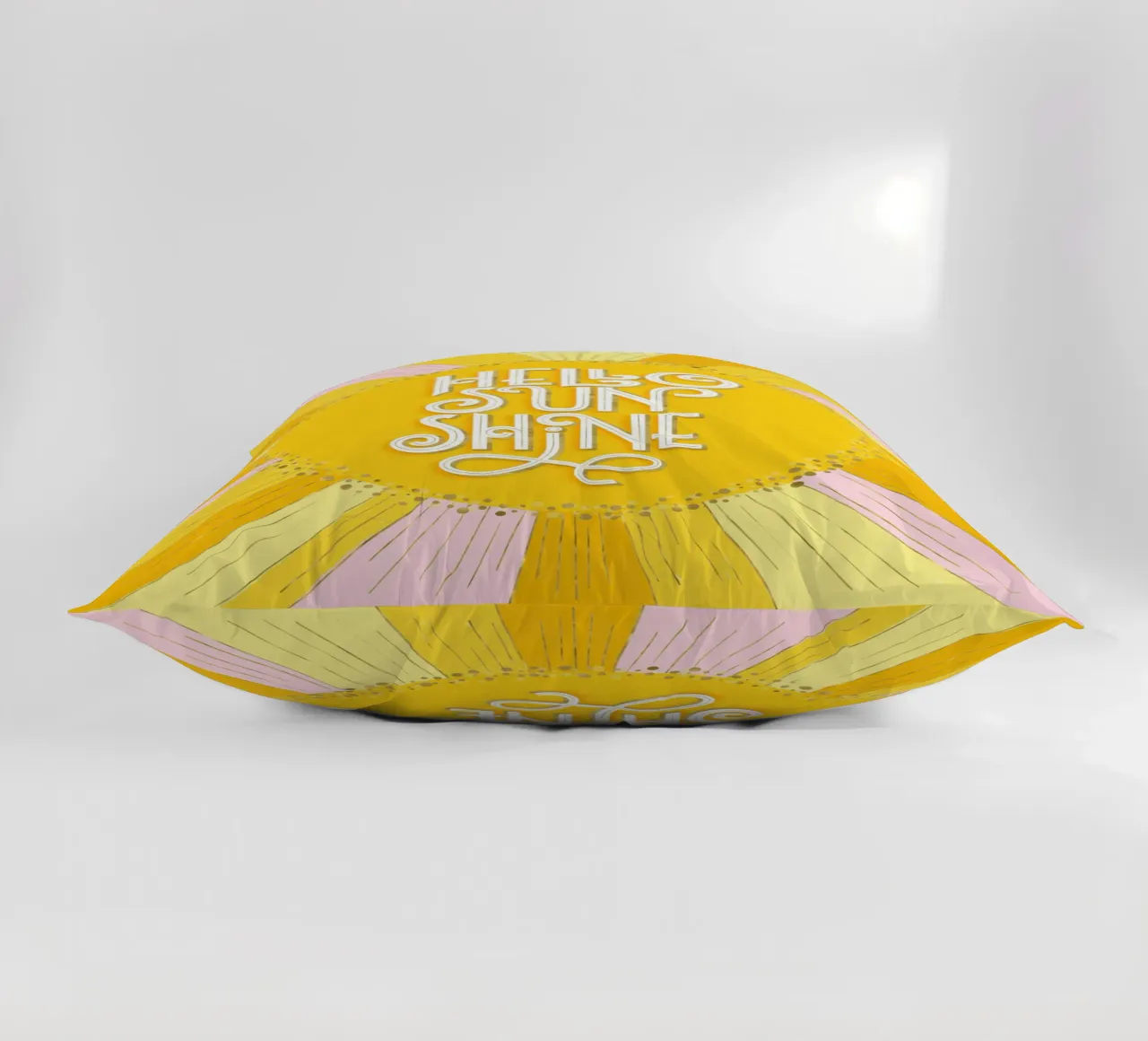 Hello Sunshine. Hand lettering on yellow, orange and pink decorative cushion by CalliLetters