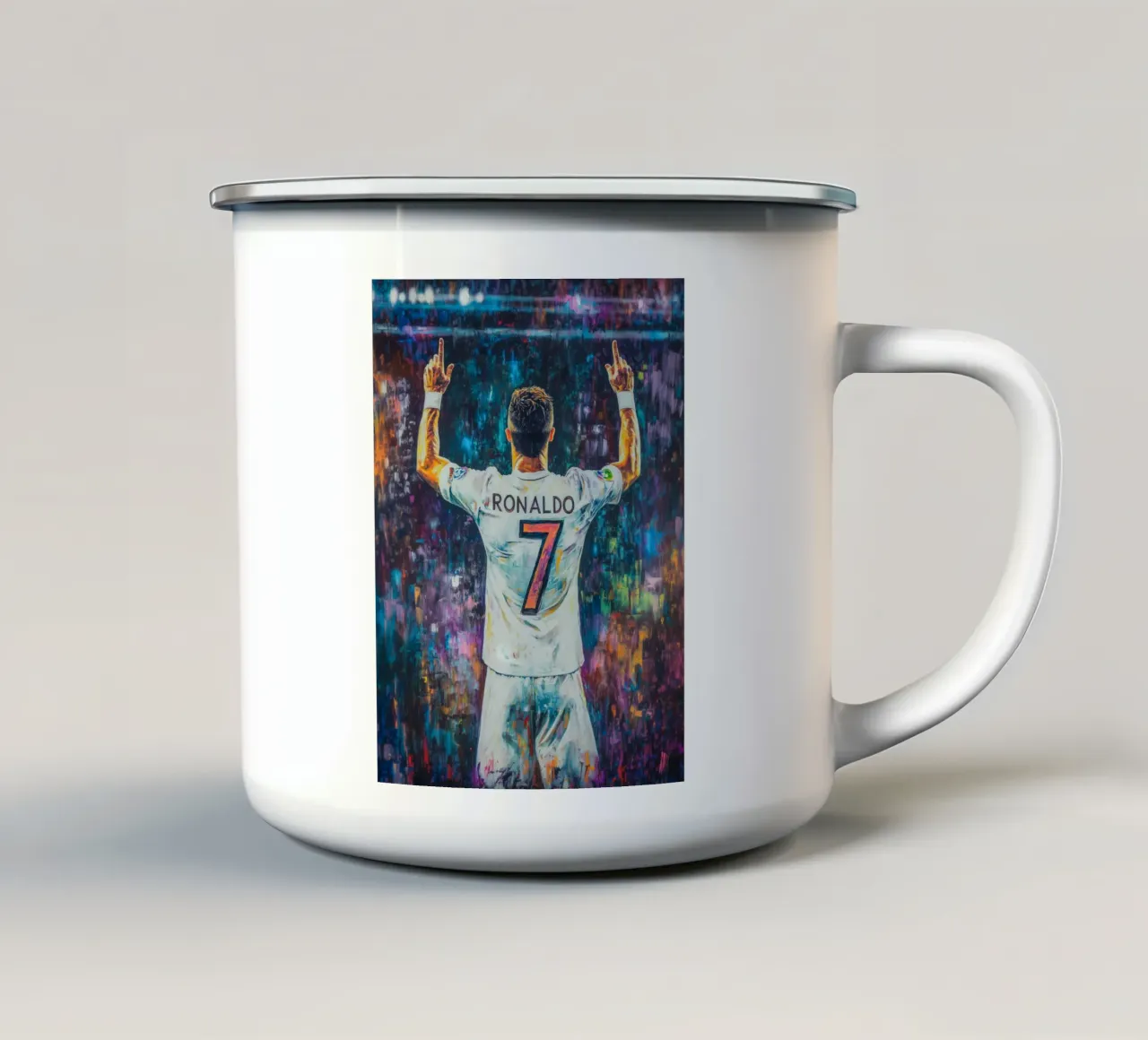 Ronaldo pop art allo stadio tazza in smalto da Carinaprint