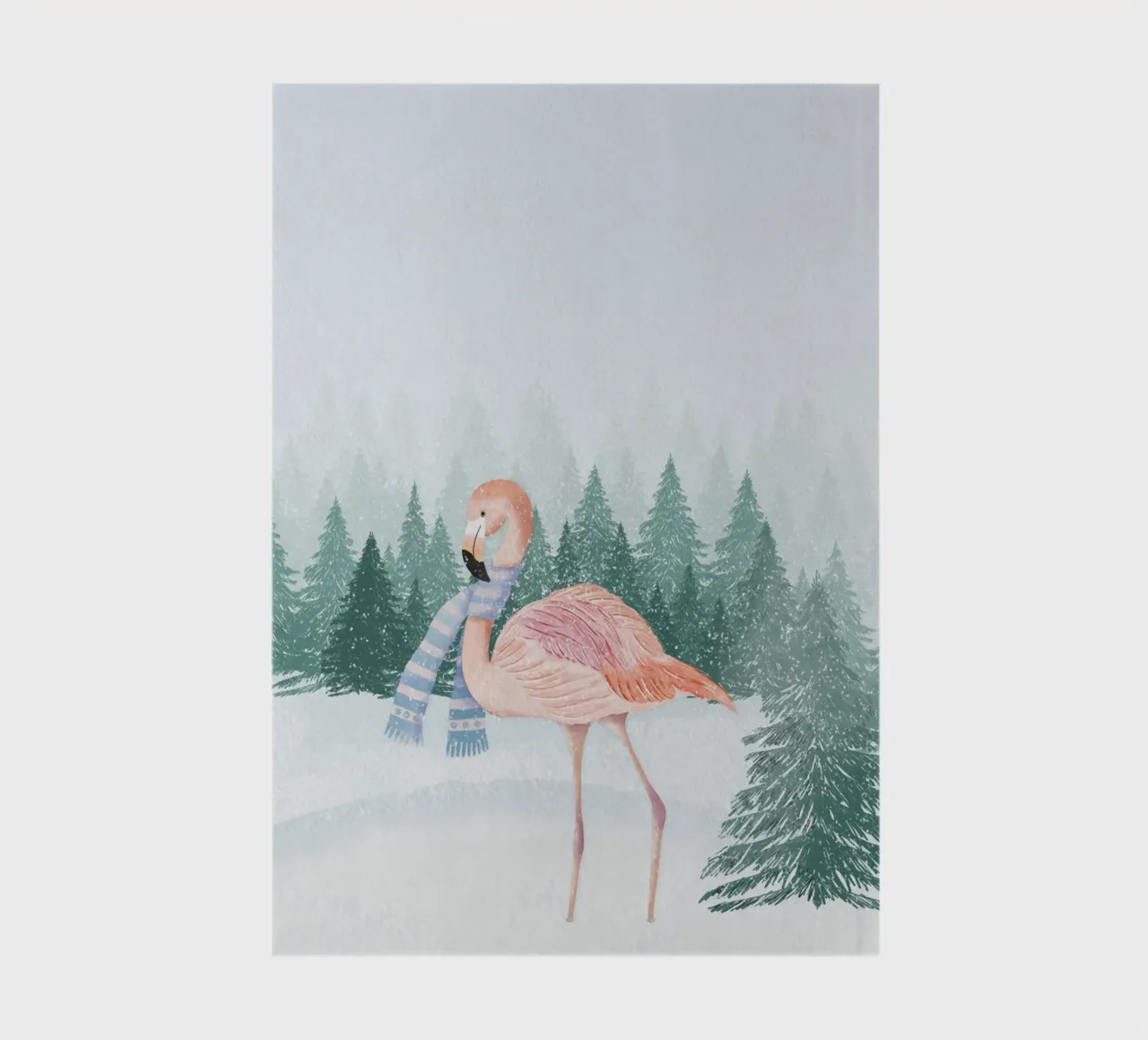 Flamingo in winter. Snowy landscape with forest. notebook by CalliLetters