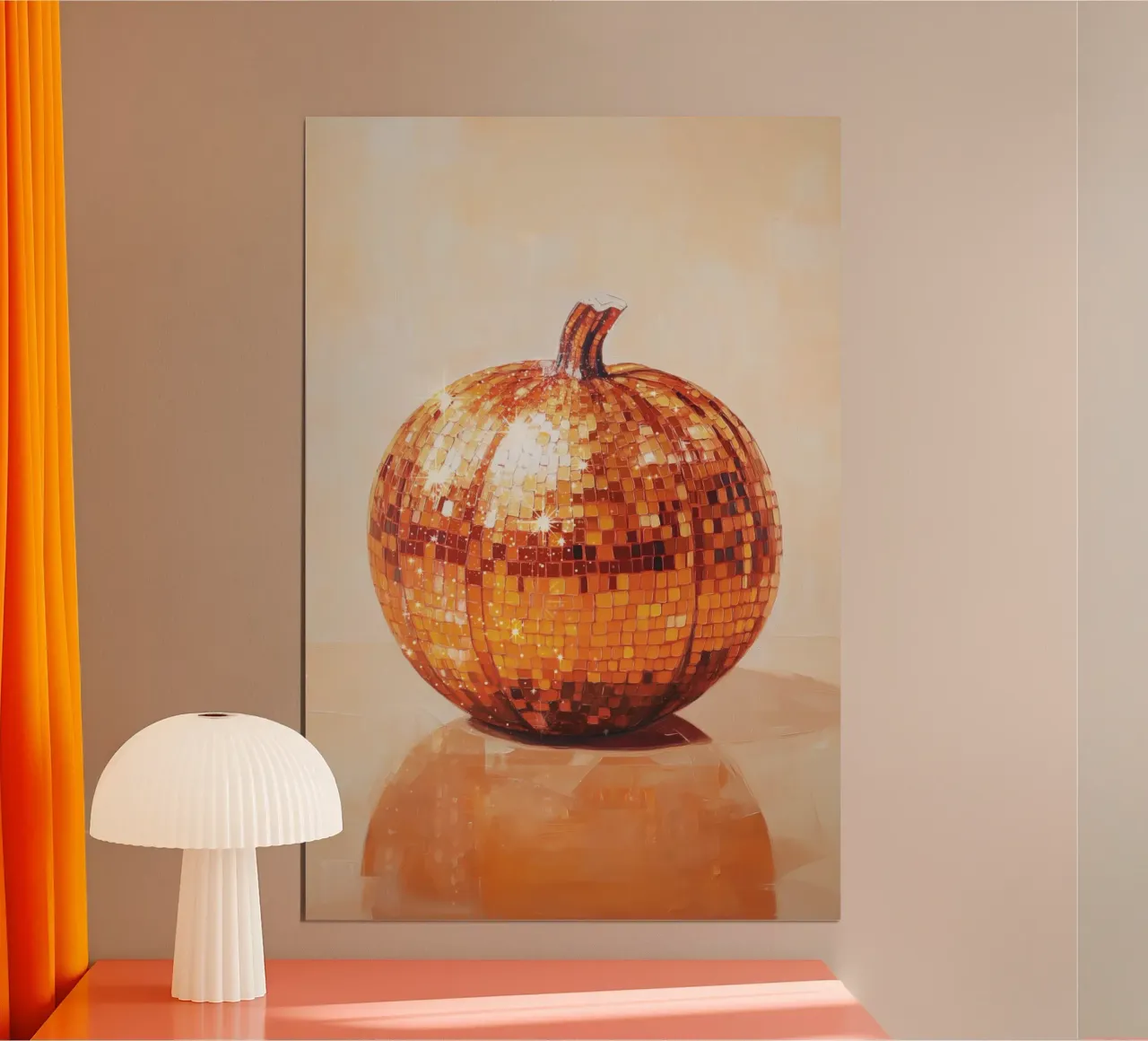 Zucca a palla da discoteca poster con telaio in legno da Melloi Art Print