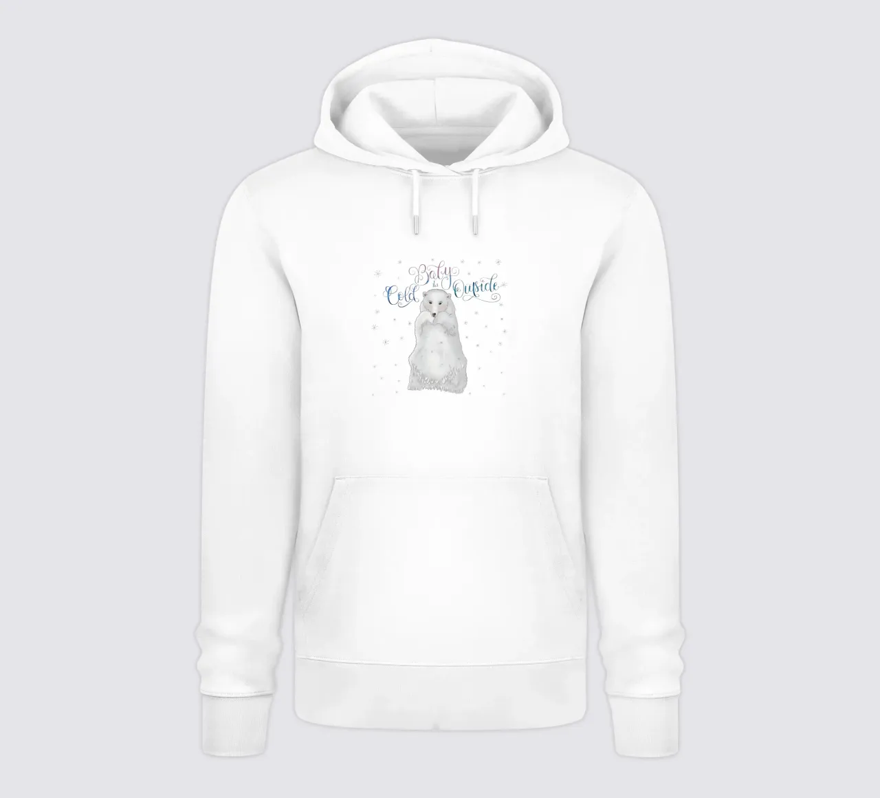 Piccolo, fuori fa freddo. Simpatico orso polare in piedi nella neve. felpa con cappuccio da CalliLetters