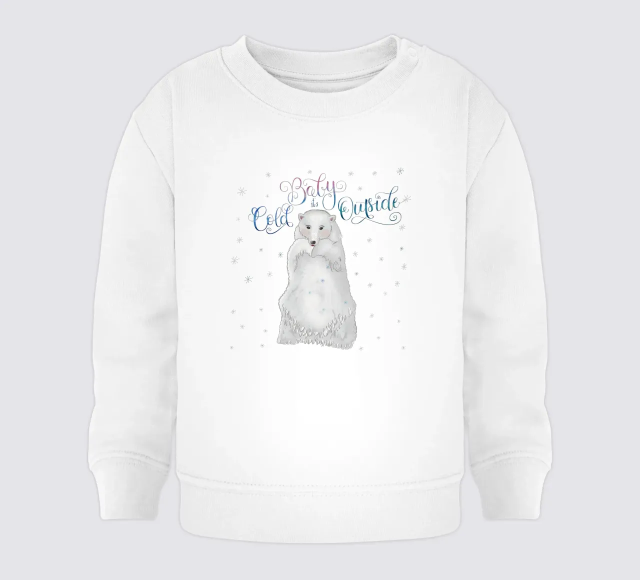 Piccolo, fuori fa freddo. Simpatico orso polare in piedi nella neve. felpa neonato da CalliLetters