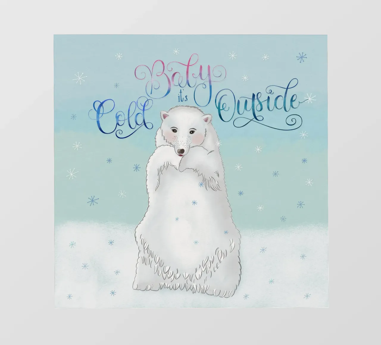 Piccolo, fuori fa freddo. Simpatico orso polare in piedi nella neve. pellicola backlit da CalliLetters
