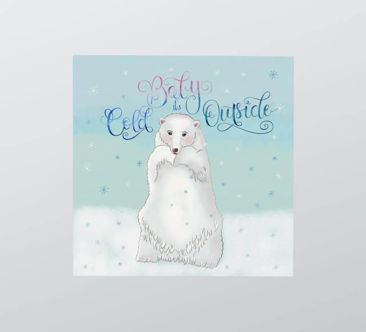 Piccolo, fuori fa freddo. Simpatico orso polare in piedi nella neve. adesivo da CalliLetters