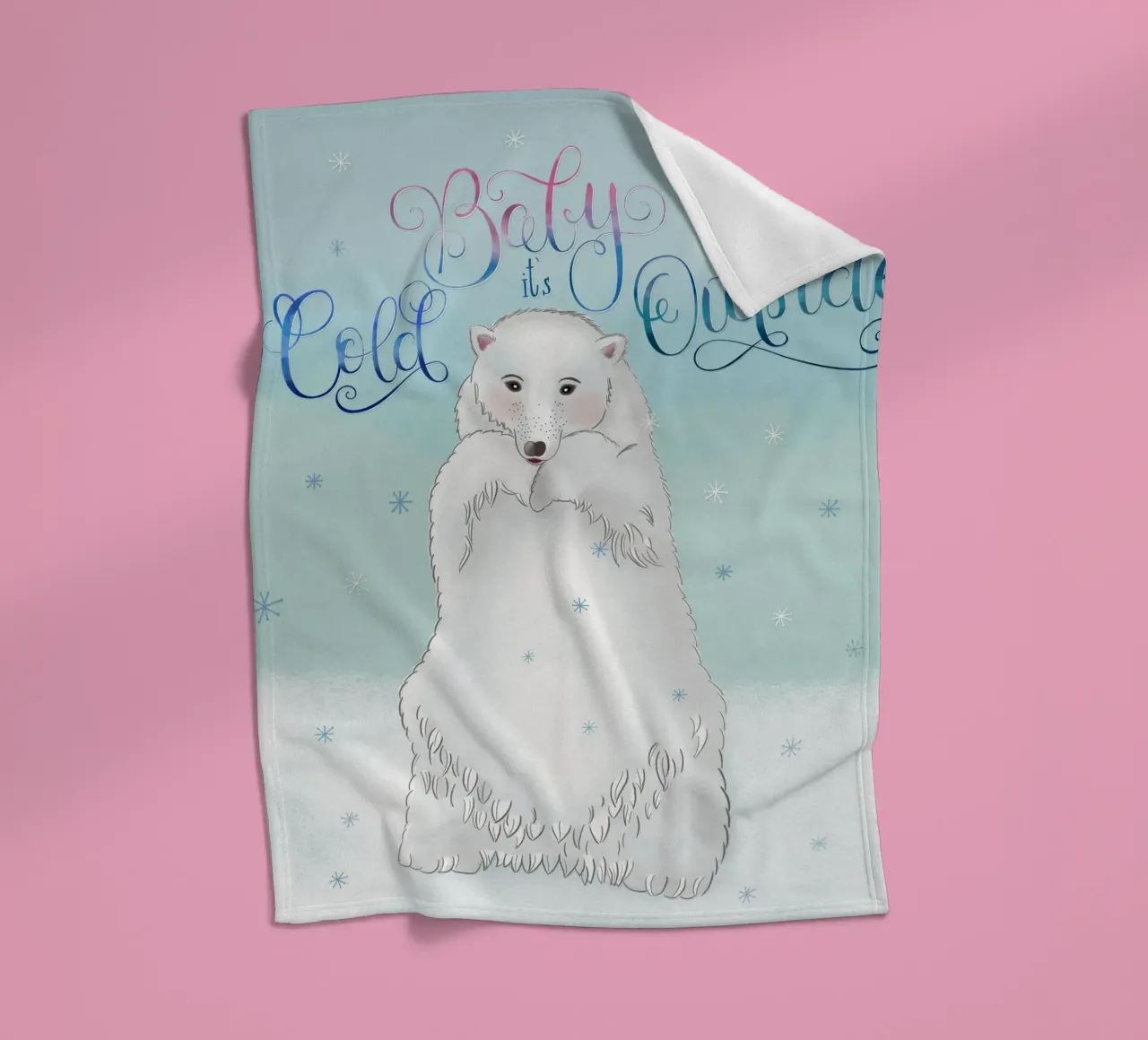 Piccolo, fuori fa freddo. Simpatico orso polare in piedi nella neve. coperta in pile da CalliLetters