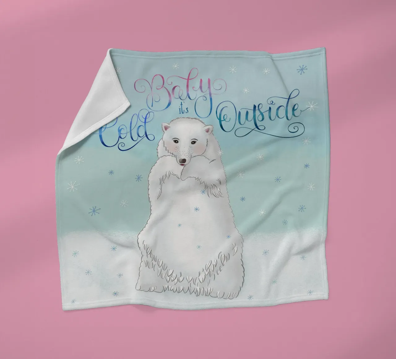 Piccolo, fuori fa freddo. Simpatico orso polare in piedi nella neve. coperta in pile da CalliLetters
