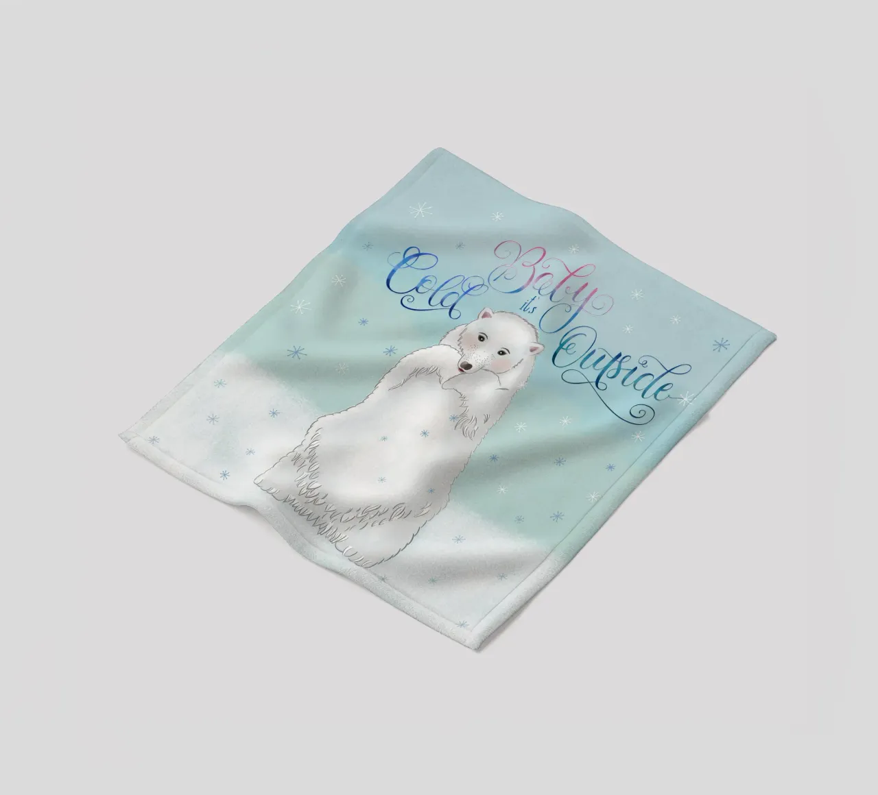 Piccolo, fuori fa freddo. Simpatico orso polare in piedi nella neve. coperta in pile da CalliLetters
