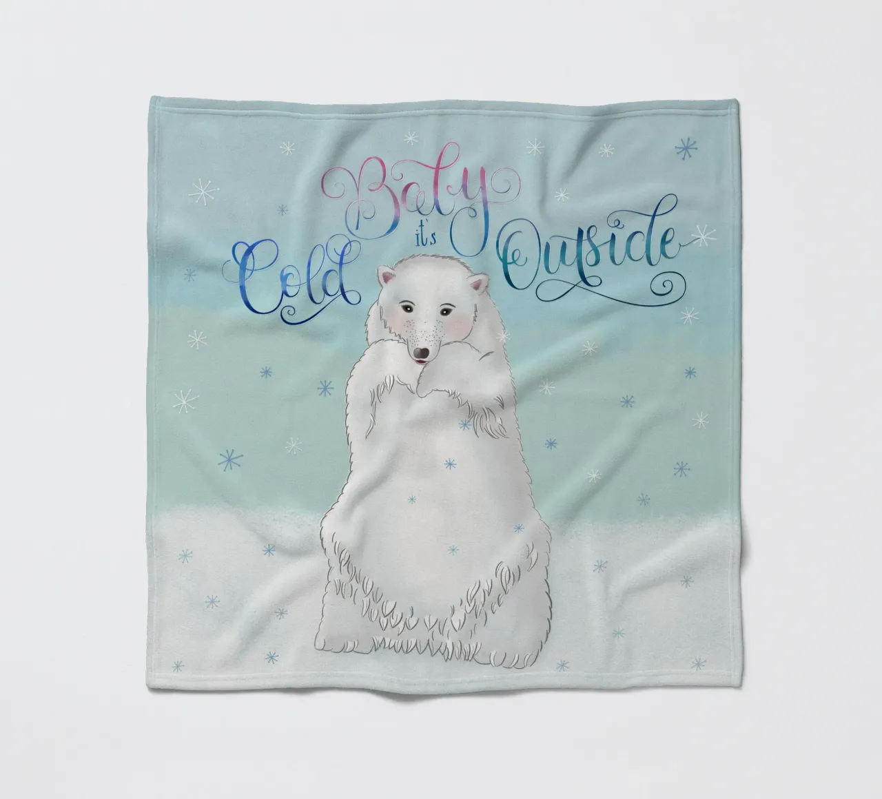 Piccolo, fuori fa freddo. Simpatico orso polare in piedi nella neve. coperta in pile da CalliLetters