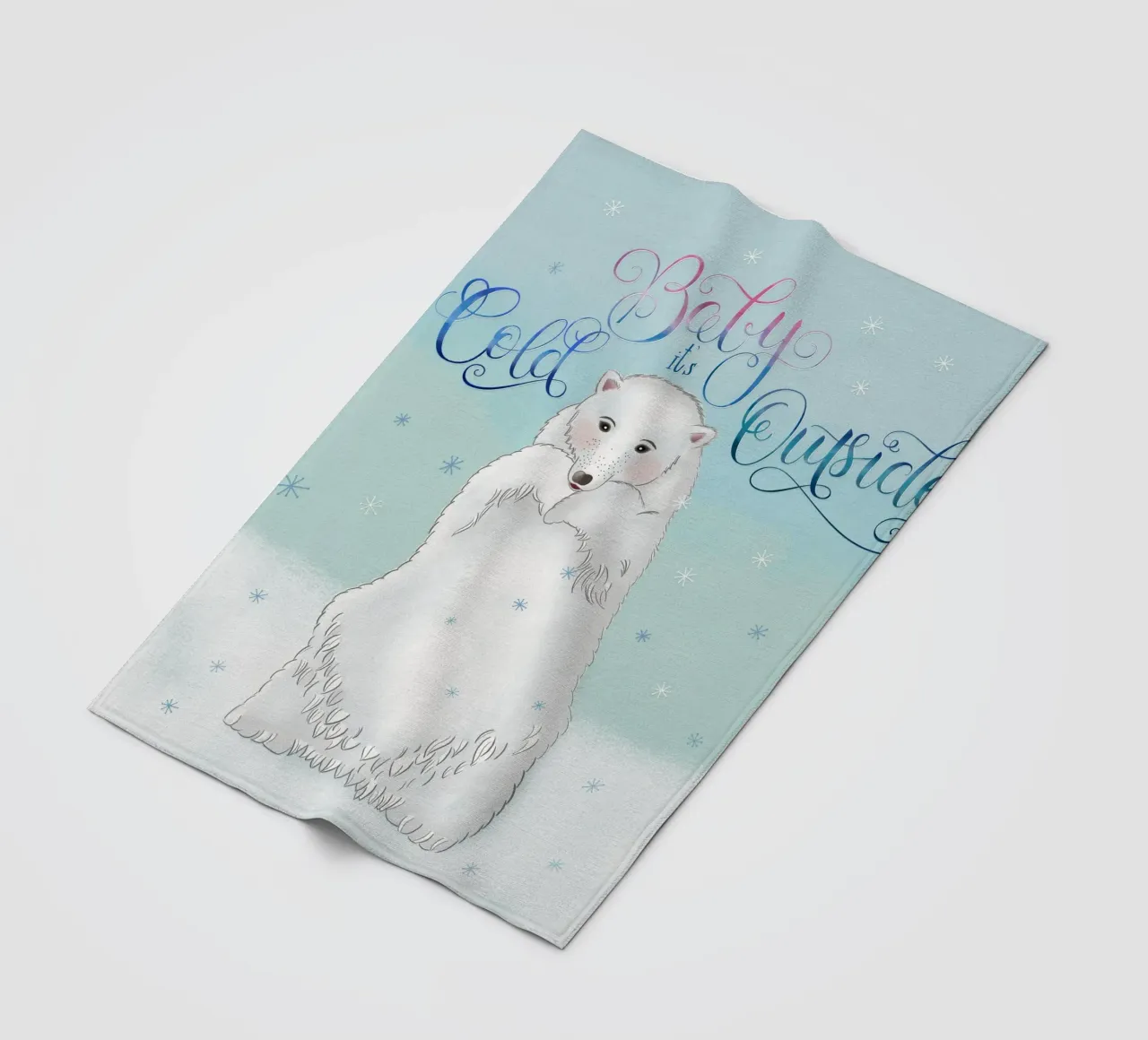 Piccolo, fuori fa freddo. Simpatico orso polare in piedi nella neve. coperta in pile da CalliLetters