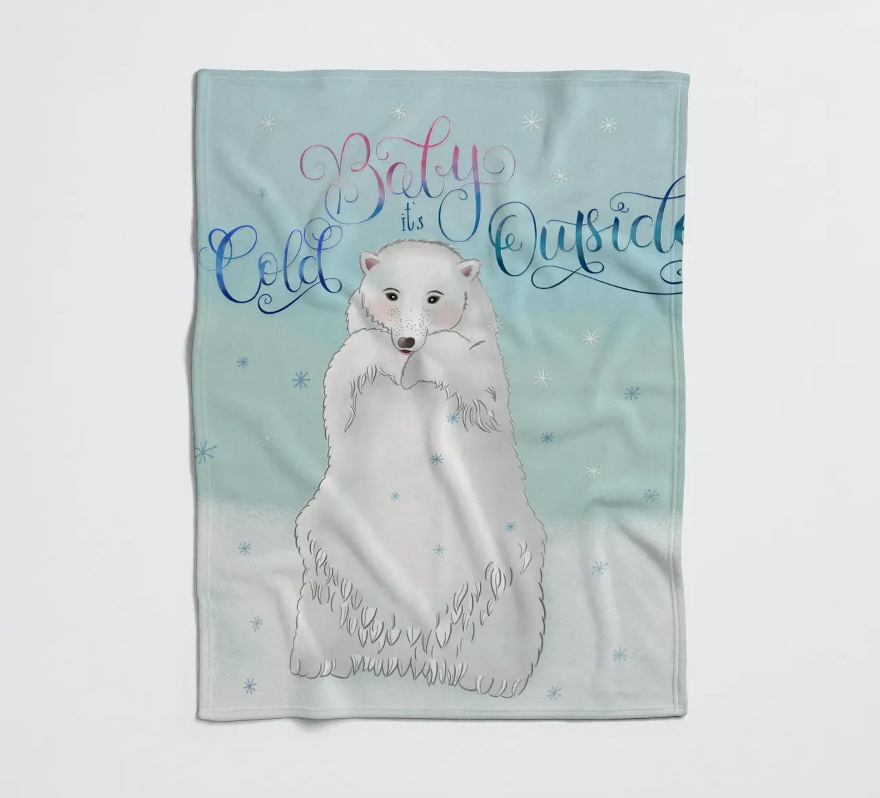 Piccolo, fuori fa freddo. Simpatico orso polare in piedi nella neve. coperta in pile da CalliLetters