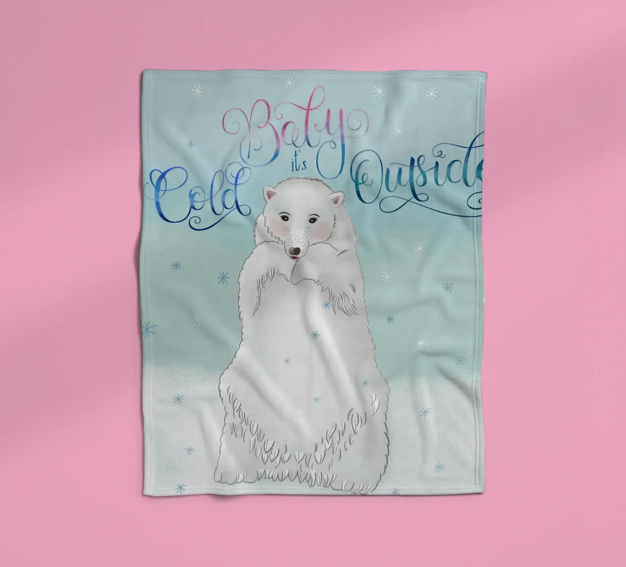 Piccolo, fuori fa freddo. Simpatico orso polare in piedi nella neve. coperta in pile da CalliLetters
