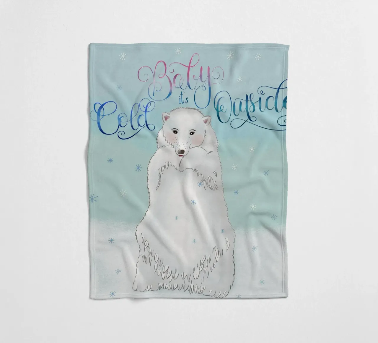 Piccolo, fuori fa freddo. Simpatico orso polare in piedi nella neve. coperta in pile da CalliLetters