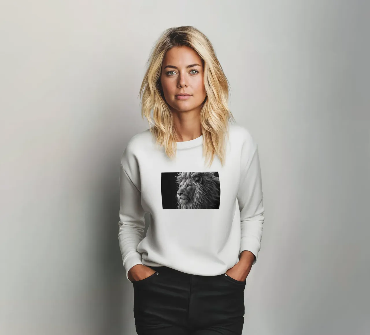 Regard de lion noir et blanc sweat de Carinaprint