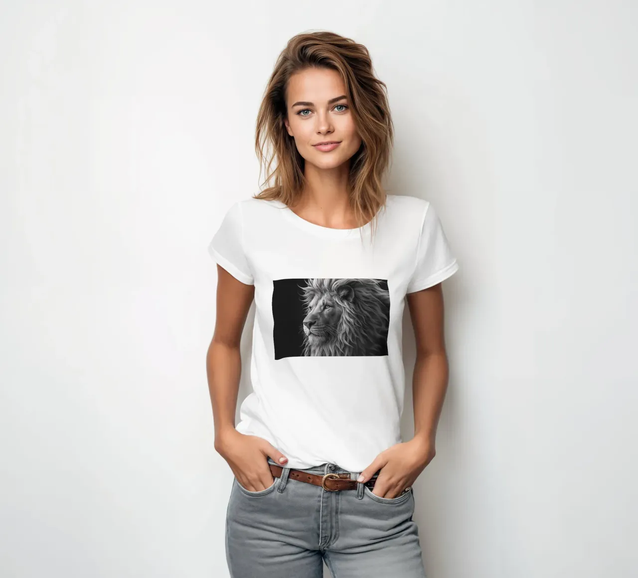 Löwenblick schwarz-weiß Frauen T-Shirt von Carinaprint