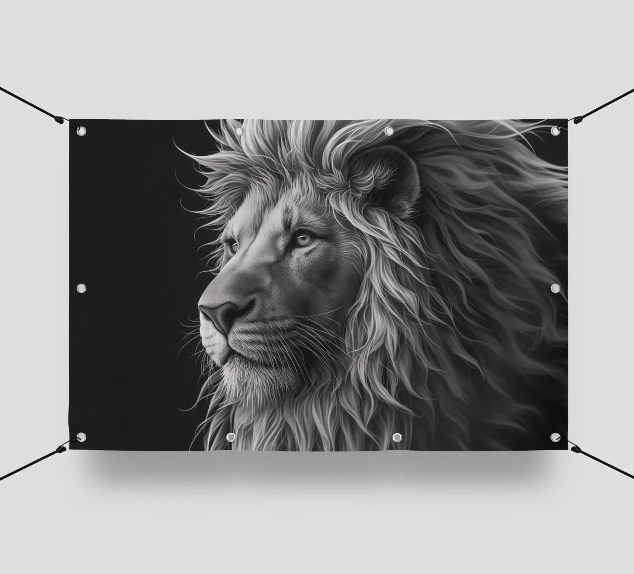 Leeuwenoog zwart-wit pvc-zeil van Carinaprint