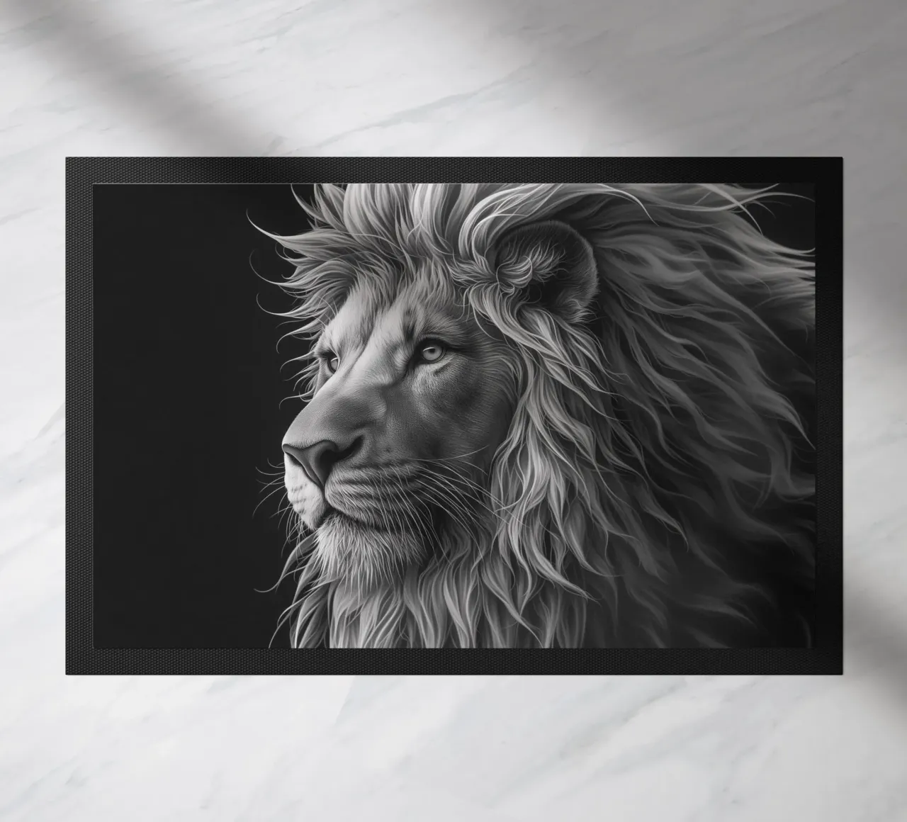 Regard de lion noir et blanc paillasson de Carinaprint